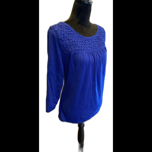 Kim Roger’s Blouse Womens Size Large Royal Blue Unique Smocking 100% Cotton - Picture 3 of 8